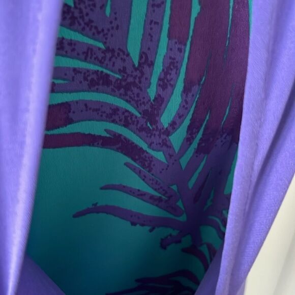 Inman Global Chic Purple & Green Palm Frond Sleeveless Dress - Picture 4 of 10